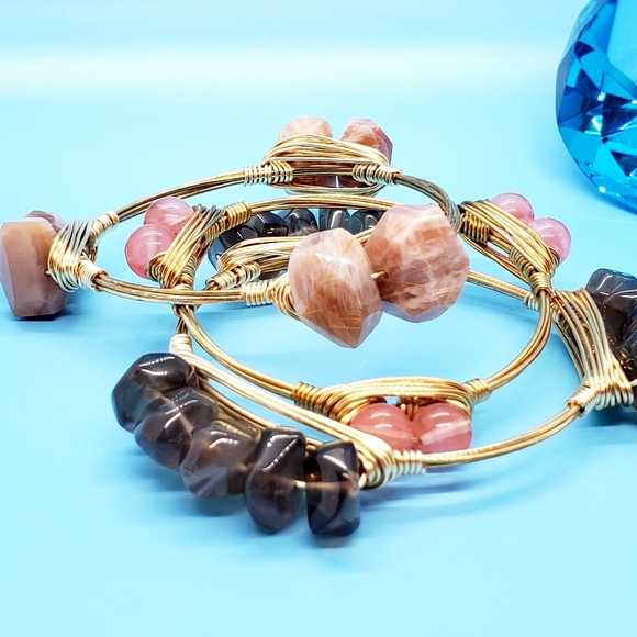 Hawaiian artisan faux gem wrap bangles Set of 3 - Picture 5 of 8